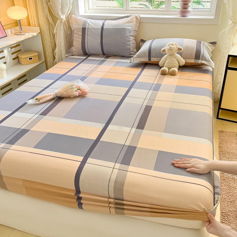 Cotton Grid Printed Fitted Sheet Dust Protector Cover Universal Mattress Cover Bed Sheets Queen With Elastic Bed Linens