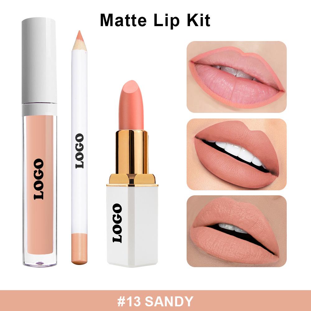 Cross-Border Velvet Matte Lip Set: Long-Lasting, Non-Fading 3-Piece Lip Gloss, Lipstick, and Lip Liner.