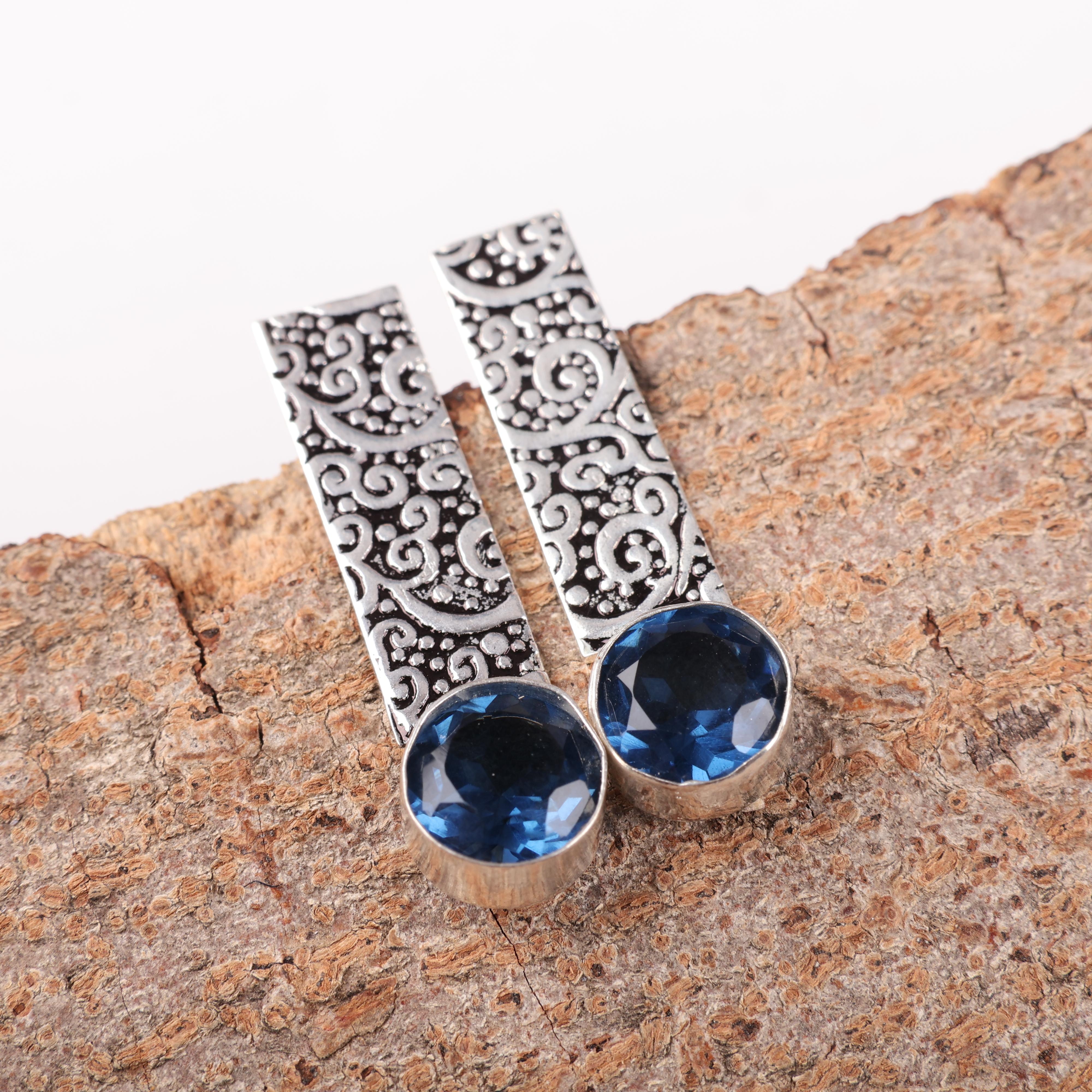 

Серьги из чистого серебра 925 пробы с голубым топазом в стиле «Лондон», серьги с драгоценными камнями ручной работы, подарки жене, абсолютно новые серьги 1.23 Inches синий