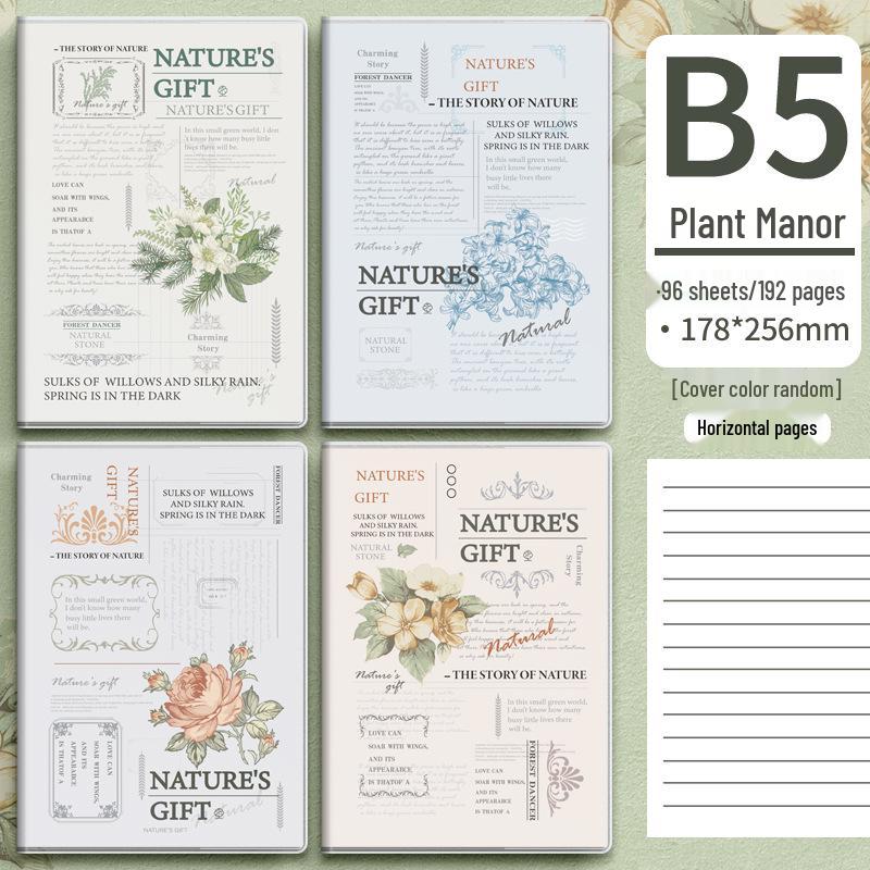 Plant Flower PVC Cover A5 Notebook - Student/Office Thickened Fresh Design Diary