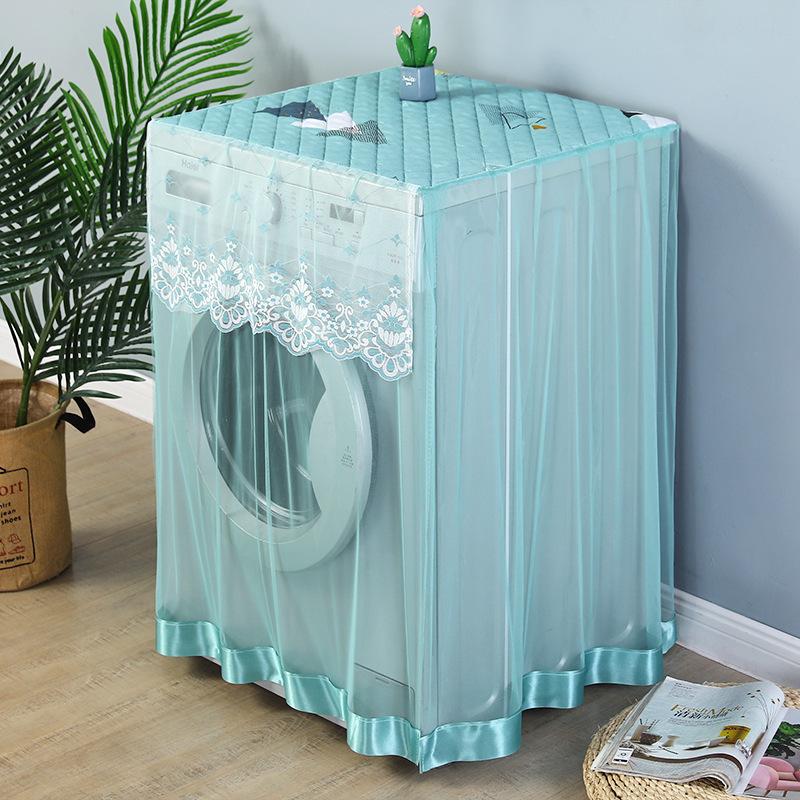 1PC Dust Cover Transparent Protection Towel Breathable Polyester Lace Tulle Washing Machine Cover Universal