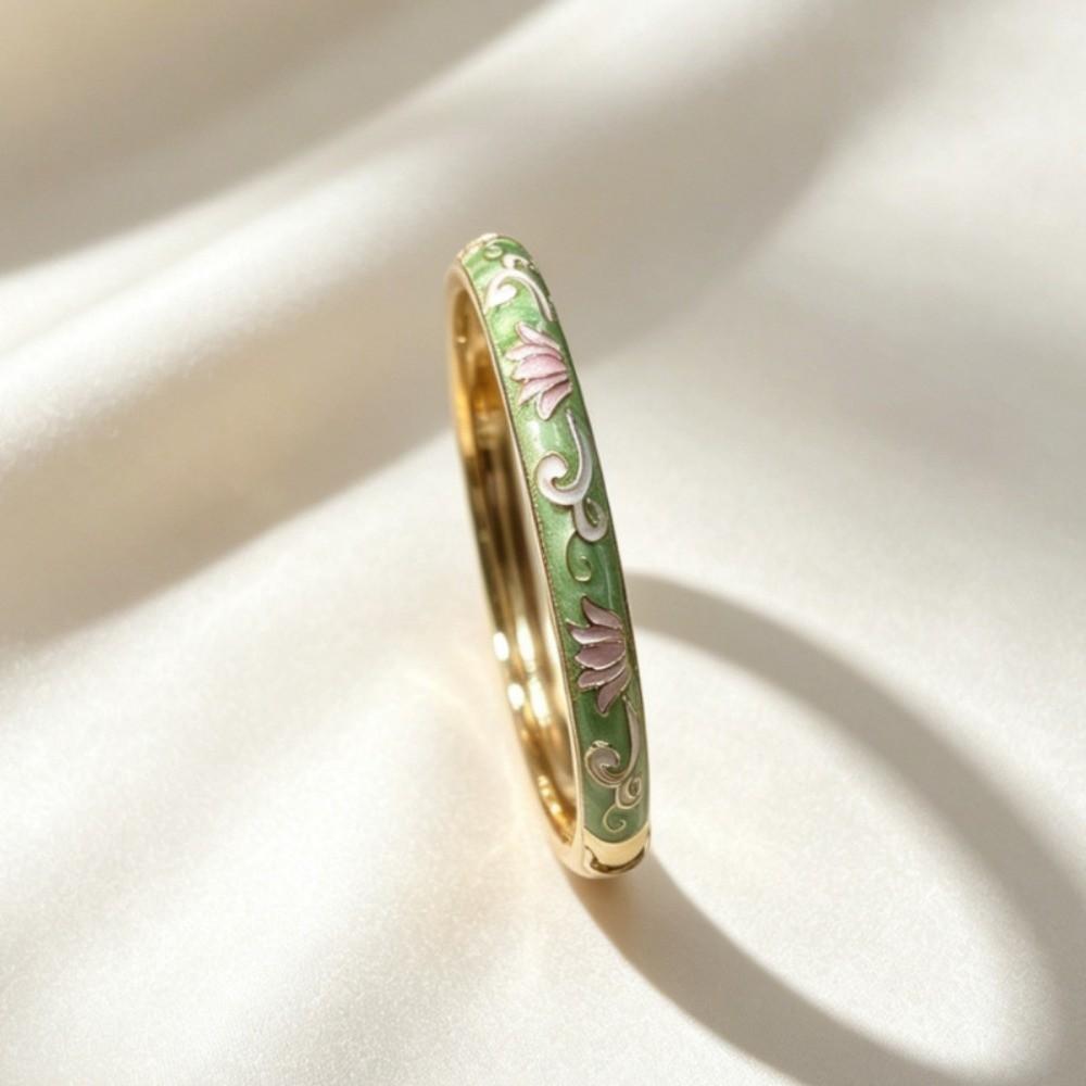 Colorful Vintage Cloisonne Bangle Traditional Women's Hand Bracelet Lotus Flower Bangle Girls