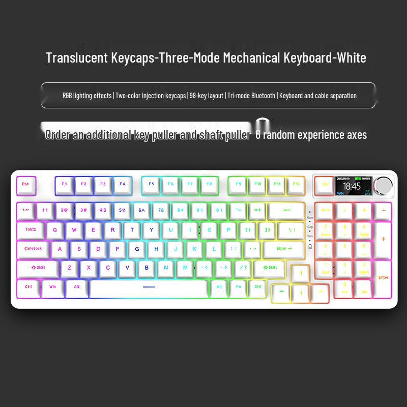 Tastatură mecanică de gaming wireless Bluetooth tri-mode cu 98 de taste și comutatoare personalizabile (Albastru, Negru, Ceai, Roșu) și design cu înlocuire la cald.