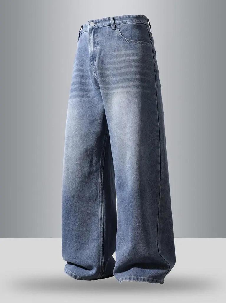 Men's Retro Washed Wide-Leg Jeans - European & American Vintage Style