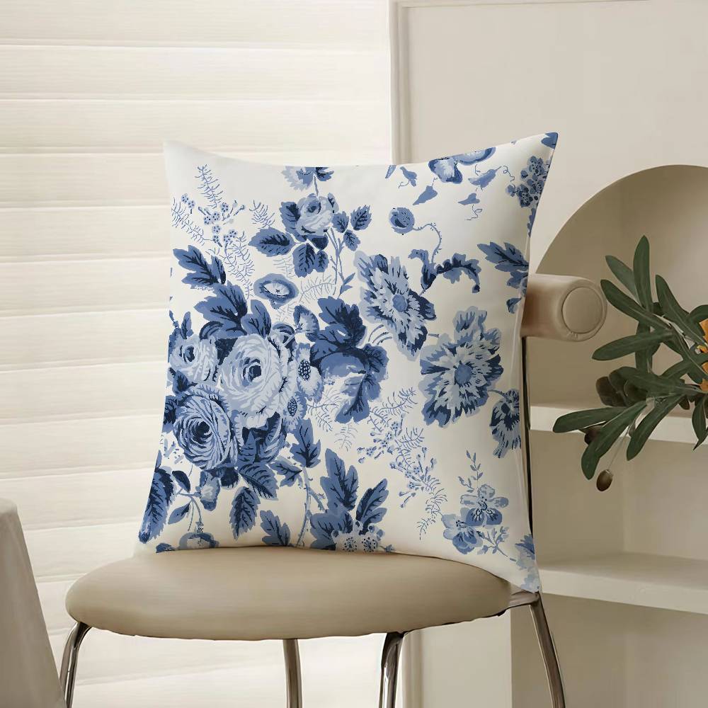 

Aesthetics Blue And White Porcelain Pillow Case Comfort Sofa Bed Silky elegant Invisible zipper Decorative cushion cover 12x12Inch