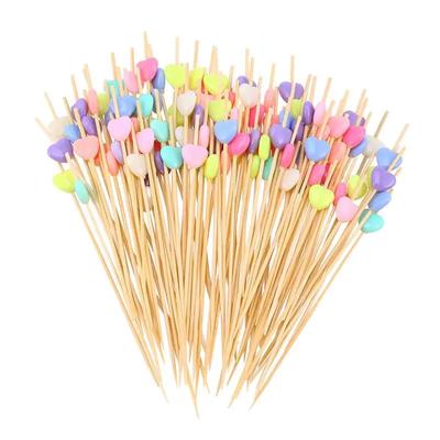 100 Peças 12cm Palitos de Cocktail Criativos Feitos à Mão Forma de Coração Contas Palitos de Aperitivo Palitos de Frutas Suprimentos de Festa