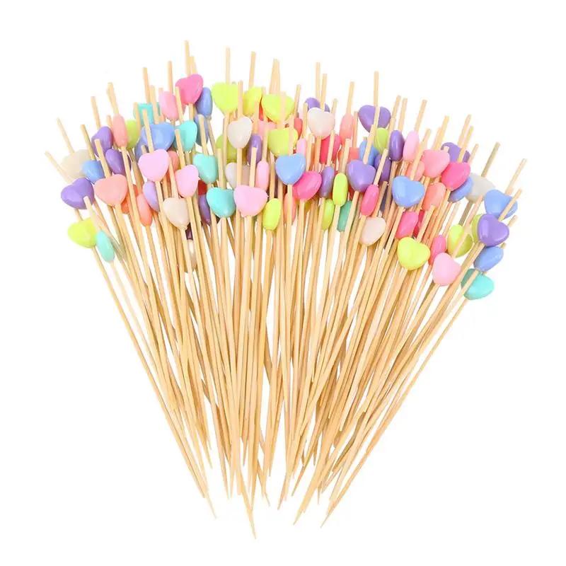 100 Pcs 12cm Cocktail Picks Creative Handmade Heart Shape Bead Appetizer Picks Fruit Toothpicks Party Supplies