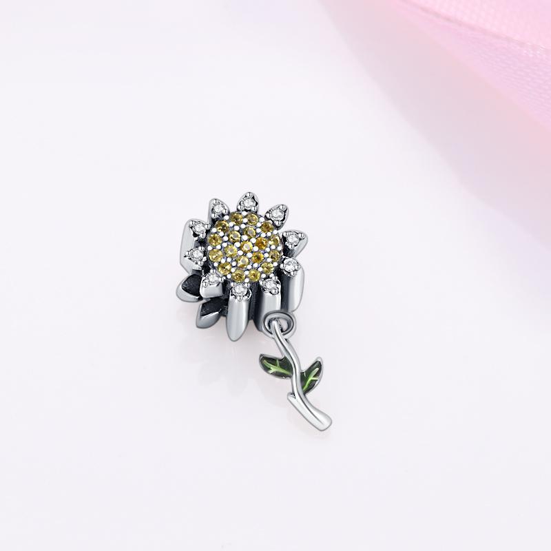 Original Charms Copper Plated Zircon Sunflower Beads Fit Bracelet Women Jewelry Making Diy Gift