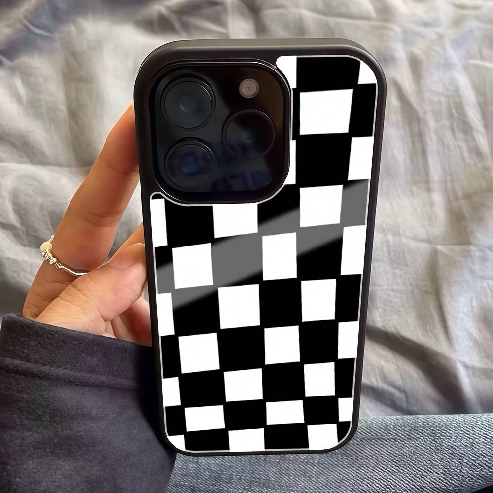 Black And White Chessboard Pattern PC+TPU Phone Case For Iphone 17 Air 16 15 14 13 12 11Pro Max Hard Plastic