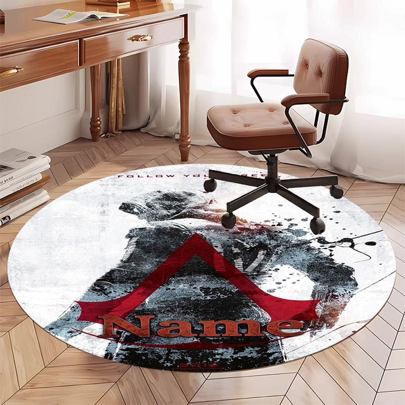 Custom Name Assassin's Creed Printed Round Rug Carpet Chair Rug Area Rug Entryway Doormats,for Office Chair Living Room Bedroom Kitchen Room.
