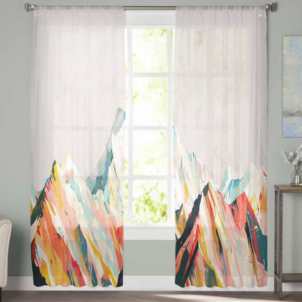 Pictură Abstractă în Ulei Ilustrație Munte Perdele Tulle Fereastră pentru Living Dormitor Hotel Decorațiune de Lux Perdele Transparente