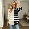 Women 34 Sleeve Crew Neck Button T Shirt Casual Striped Print Loose Fit Pullover Top for Daily Wear Office School Travel