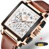 OLEVS 9919 Original Quartz Watch for Men Leather Strap Big Dial Square Waterproof Chronograph Sport Clock Male Relogio Masculino