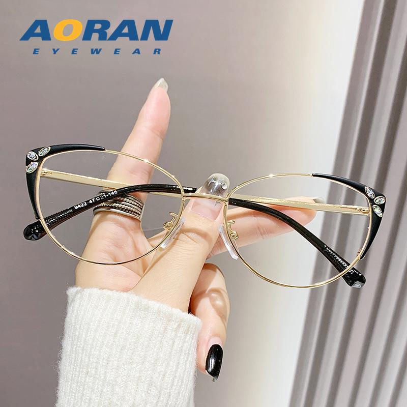 

Жіноча модна оправа для окулярів «котяче око» з акцентом зі стразів, готова для встановлення лінз за рецептом, лінзи з захистом від синього світла.