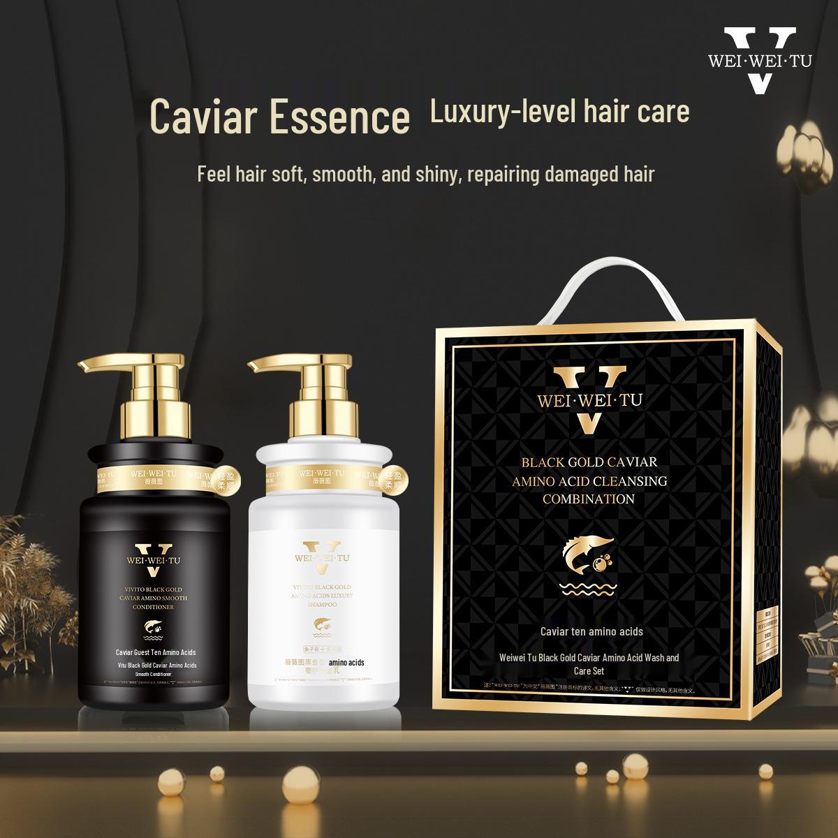 

Набор шампуня и кондиционера Black Gold Caviar с аминокислотами: Стойкий аромат, питательный и контролирующий жирность 500ml + 500ml