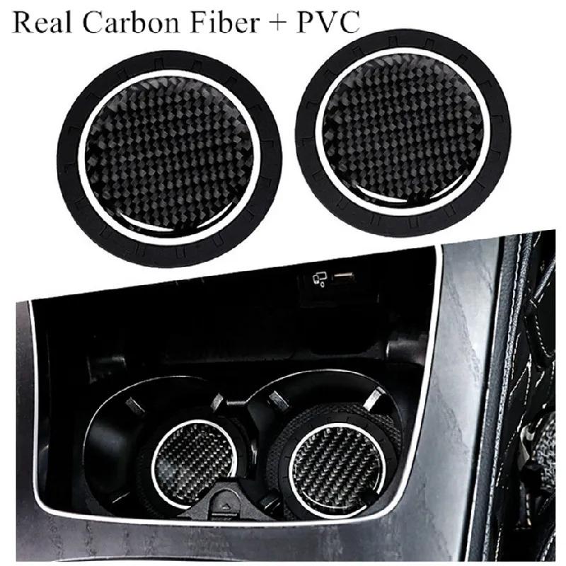 A set of 2 high-quality anti-slip elastic long-lasting Mats Made of real carbon fiber for In-car Cup Holders