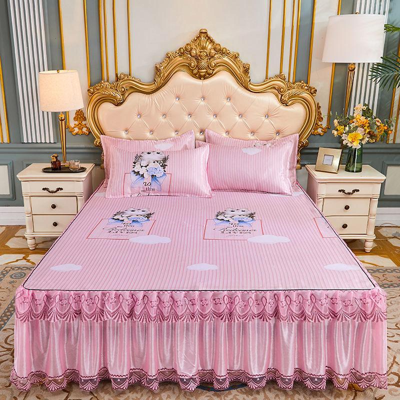 3 Teile/los Doppelbettlaken-Set, klassische Spitze, Königsblau, Bettlaken, Bettrock, maschinenwaschbar, Hochzeit, Tagesdecke, Matratzenbezug