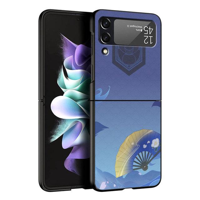 Schwarze Hüllen Hülle für Samsung Galaxy Zflip Z Flip 3 5g Z Flip 4 Zflip3 Flip4 Zflip4 Flip3 Genshin Impact Game Cover