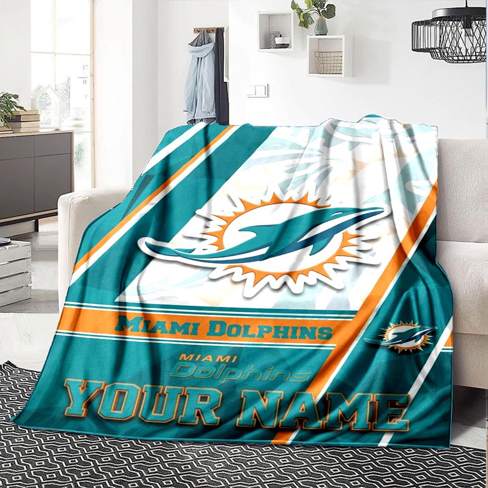 Name Custom Miami Dolphins Print Flannel Blanket High Quality Warm Comfortable Cover for All Seasons Perfect for Gifts Home Decor