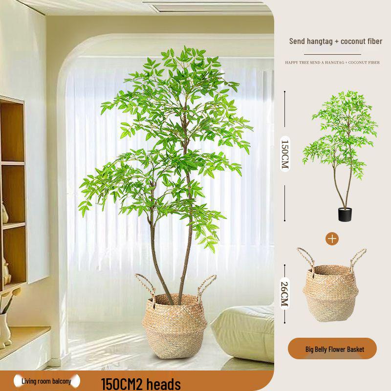 High-End Nandina Domestica Floor-Standing Faux Green Plant for Indoor Decoration