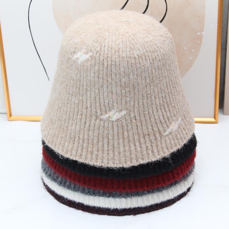 Jacquard knitted bucket hat women's autumn and winter soft waxy plush bucket hat showing small face versatile thermal basin hat cold hat