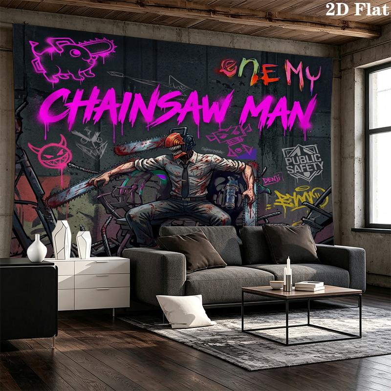 Chainsaw Man Wandteppich Ästhetisches Wandbehang Gedruckter Stoffdecke Dekorative Wandteppiche Für Schlafzimmer Wohnzimmer Heimdekoration