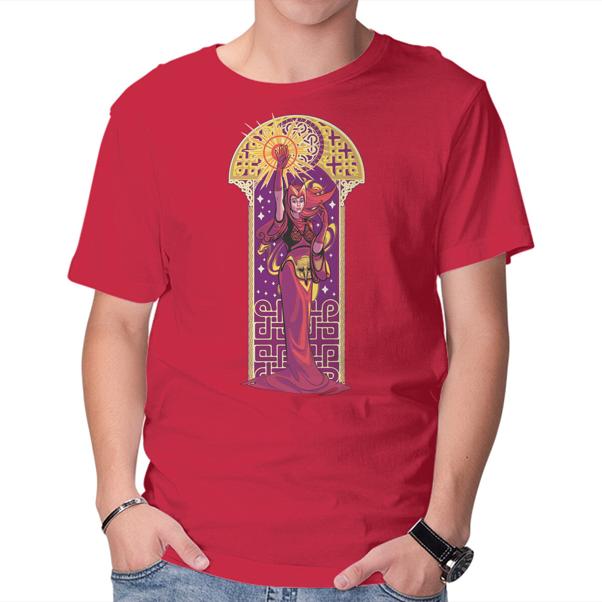 Unisex Crew Neck T-Shirt Witch Art Nouveau Graphic Short Sleeve Casual Tee XS