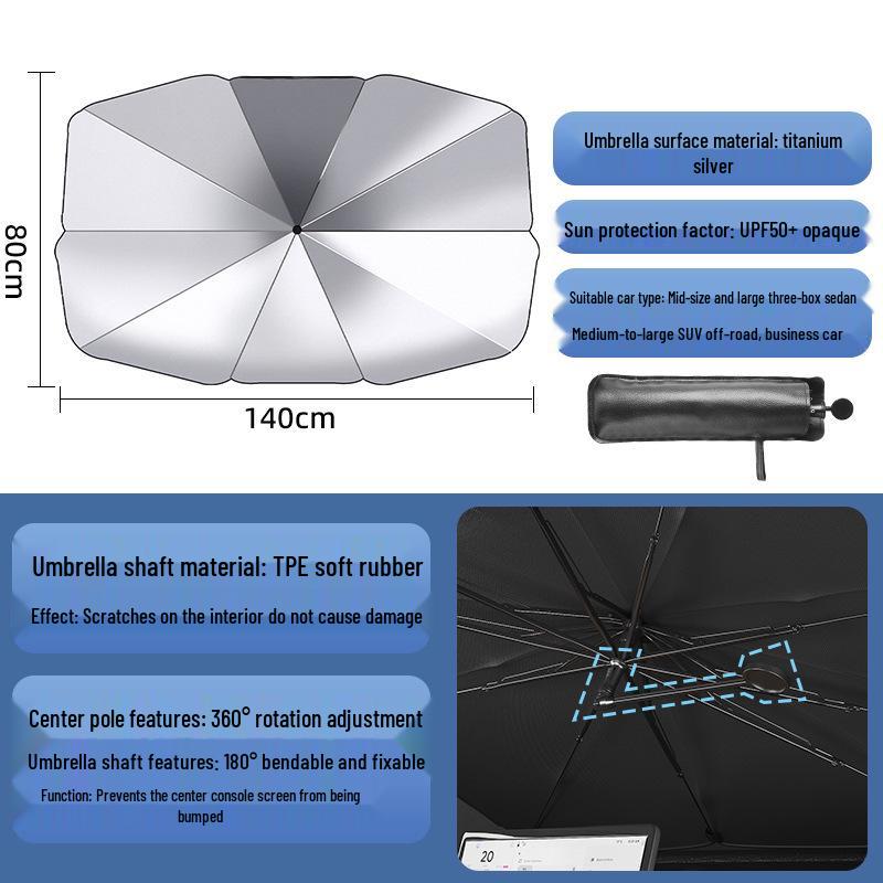 Umbrella-Style Car Windshield Sunshade - Heat Insulation & Light-Blocking