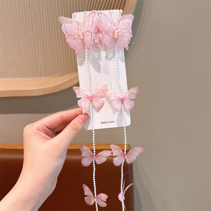 

Детская резинка-скранчи с бабочкой, резинка для волос, жемчужная цепочка для плетения, милые детские аксессуары для волос, детская повязка на голову, подарок на День защиты детей