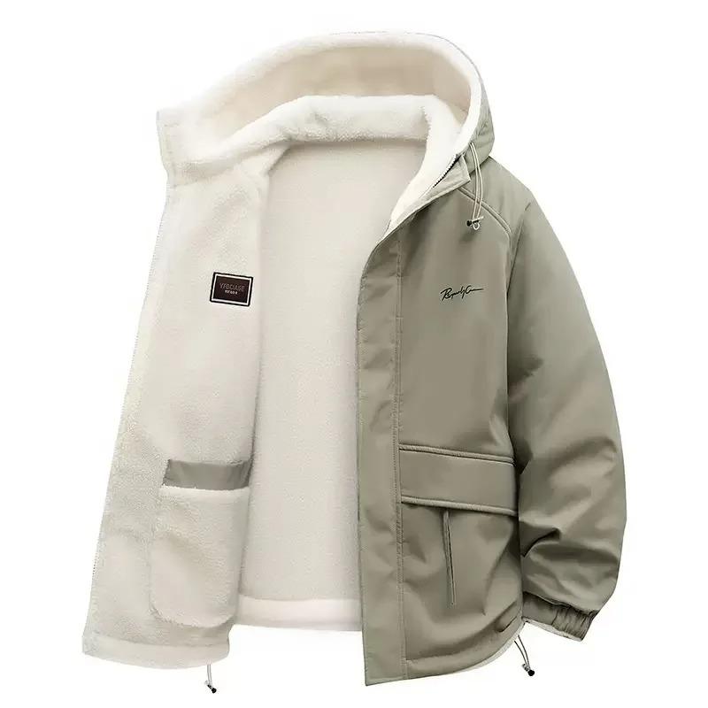 Winter Fashion Trend with Thick Fleece and Warm Hooded Jacket for Men's Casual Loose Sports Plus Large Size Jacket