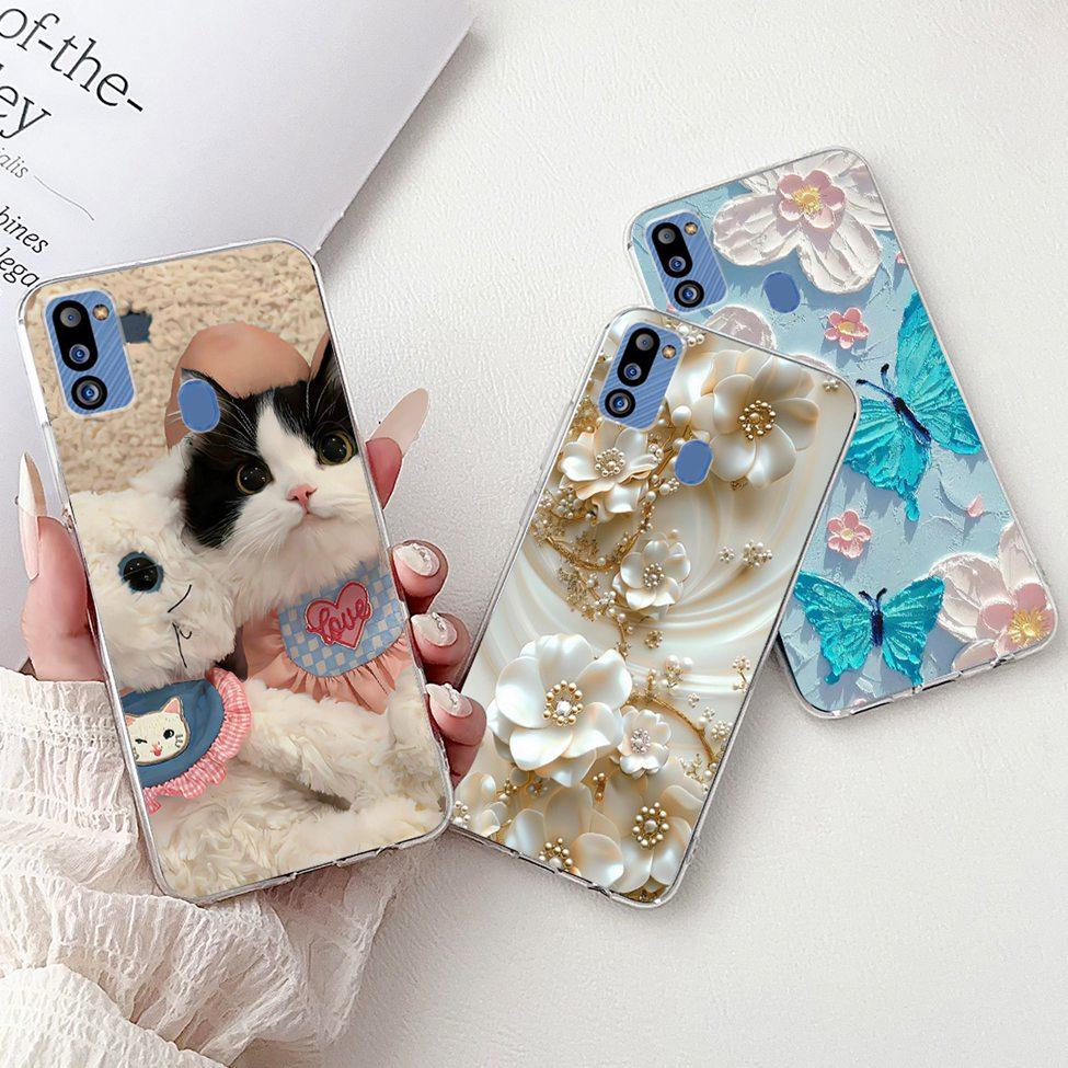 For Samsung M21 2021 Case Clear Fashion Cute Cat Cool Luxury Painted Soft Funda For Samsung Galaxy M21 2021 Back Cover SM-M215G