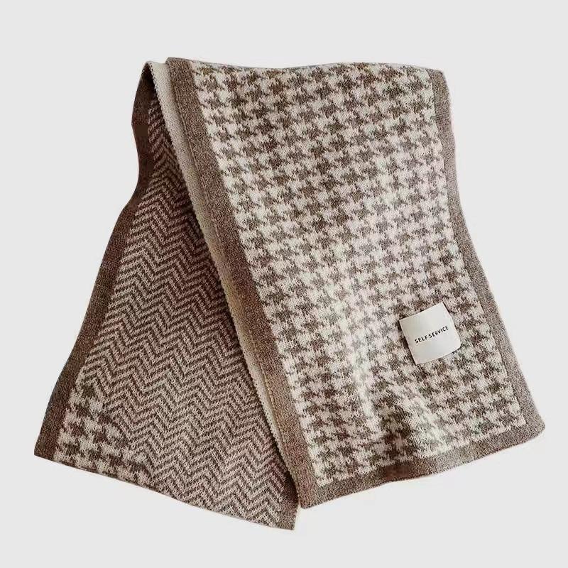Fashion versatile double-sided thousand bird grid knitted scarf student couple warm scarf autumn and winter small shawl winter warm