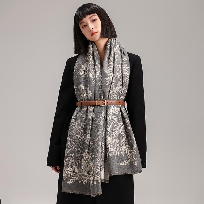 Retro Plants Mori Landscape Scarf Shawl High Sense Women's Imitation Cashmere Warm Scarf Women
