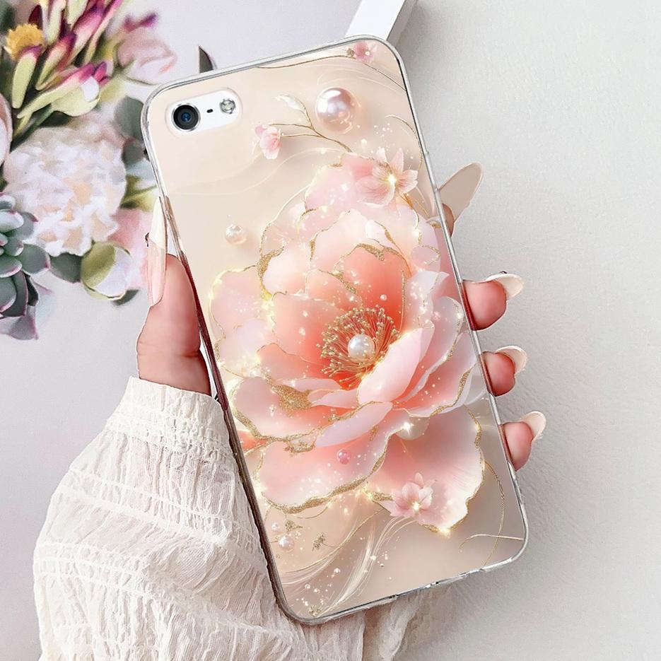 Für Apple iPhone 5 5S Hülle iPhoneSE Luxuriöse Bemalte Blumenhülle Weiche Silikon-Handyhülle Für iPhone SE 2020 2022 iPhone5 Fundas
