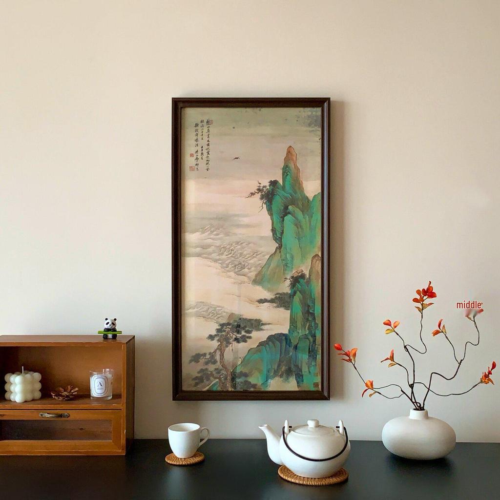 Chinese Pine & Crane Longevity Wall Art - Framed Replica for Living Room, Entrance, Tea Room, or Homestay