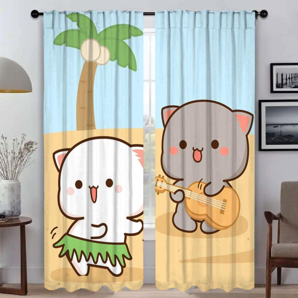 

Кухонные шторы 2 штуки Персиковый Моти Кот Занавеска для гостиной Тюль для спальни Хэллоуин Украшение Домашний интерьер Шторы W50xH70cmx2pcs-CL