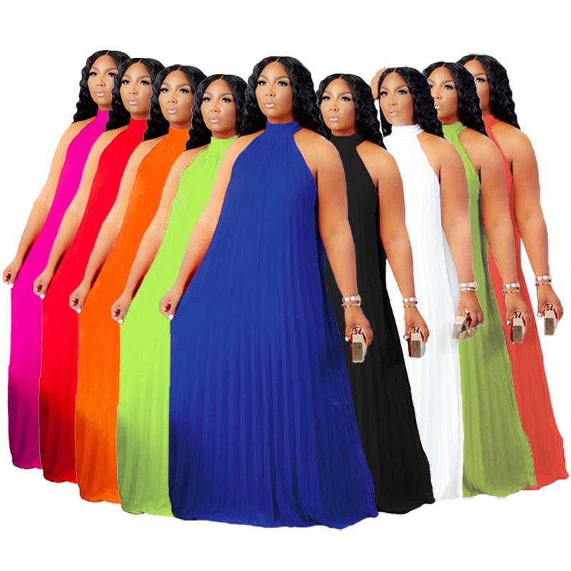 

Elegant Pleated Sleeveless Dress for Plus Size Women with Lining 4XL
