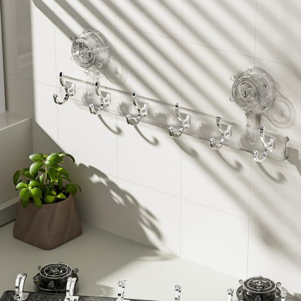 6 Hooks Suction Cup Towel Holder, Removable Shower, ABS Bathroom Towel Holder, Towel Bar with Hooks for Kitchen and Bahroom