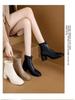 Women's French Soft Leather Ankle Boots, Velvet-Lined, Chunky Heel, Slim Fit, 2025 Autumn/Winter Collection