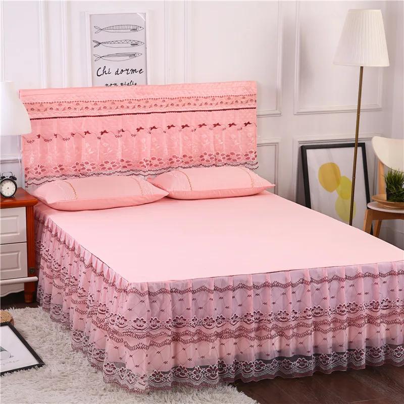 3pcs Set Bed Spread Princess Lace Bed Skirt Solid Color Luxury King Queen Bedspread with 2pcs Pillowcase