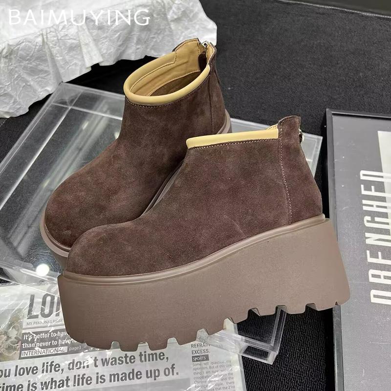 Platform Women Snow Ankle Boots Suede Designer High Heels Winter Shoes 2025 Trend Short Plush Warm Fashion New Botas De Mujer
