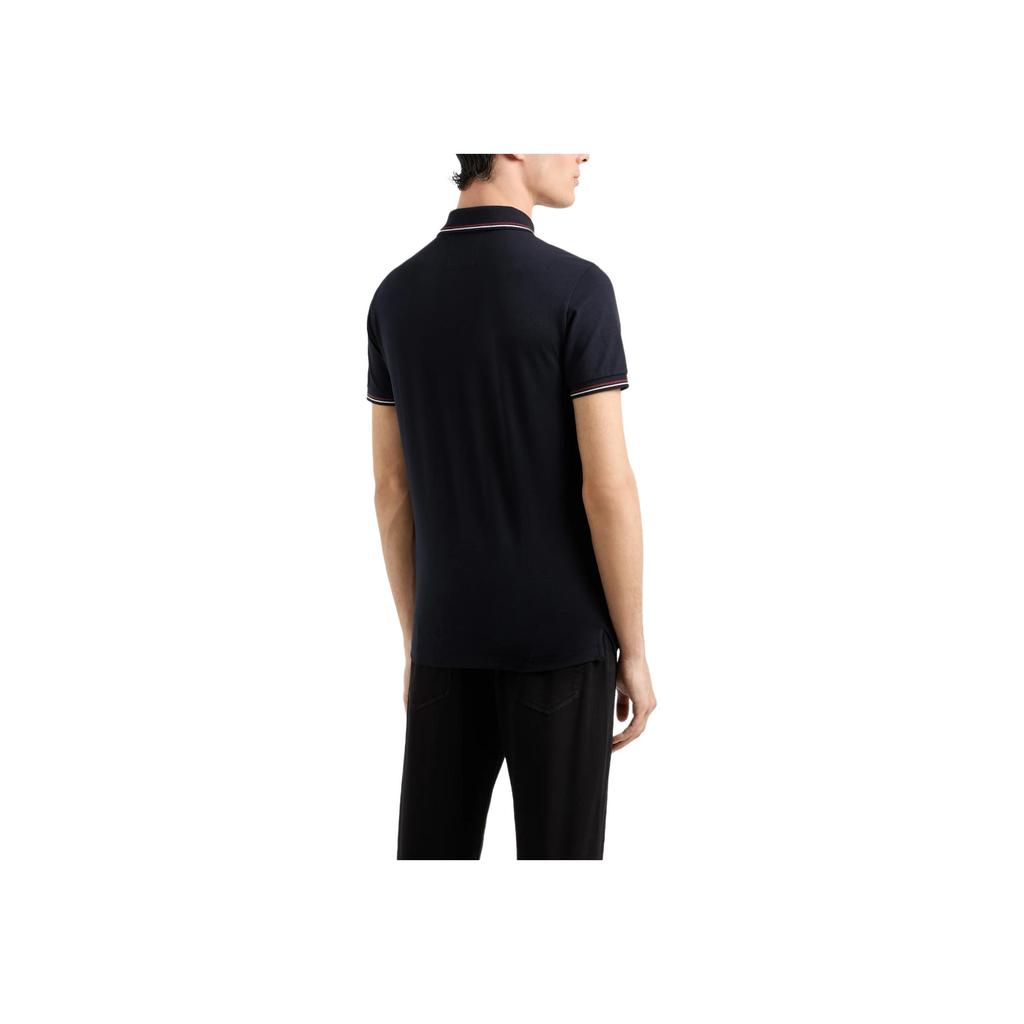 Emporio Armani Polo Shirt Stretch Piqué Micro Eagle Solid Color Square Neck Short Sleeve T-Shirt Men Tops Navy-Blue 8N1FB41-JPTZ1-0920