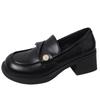 Women's Chunky Platform Loafers Gothic JK School Uniform Leather Shoes Black Casual Work Pumps with Metal Decor