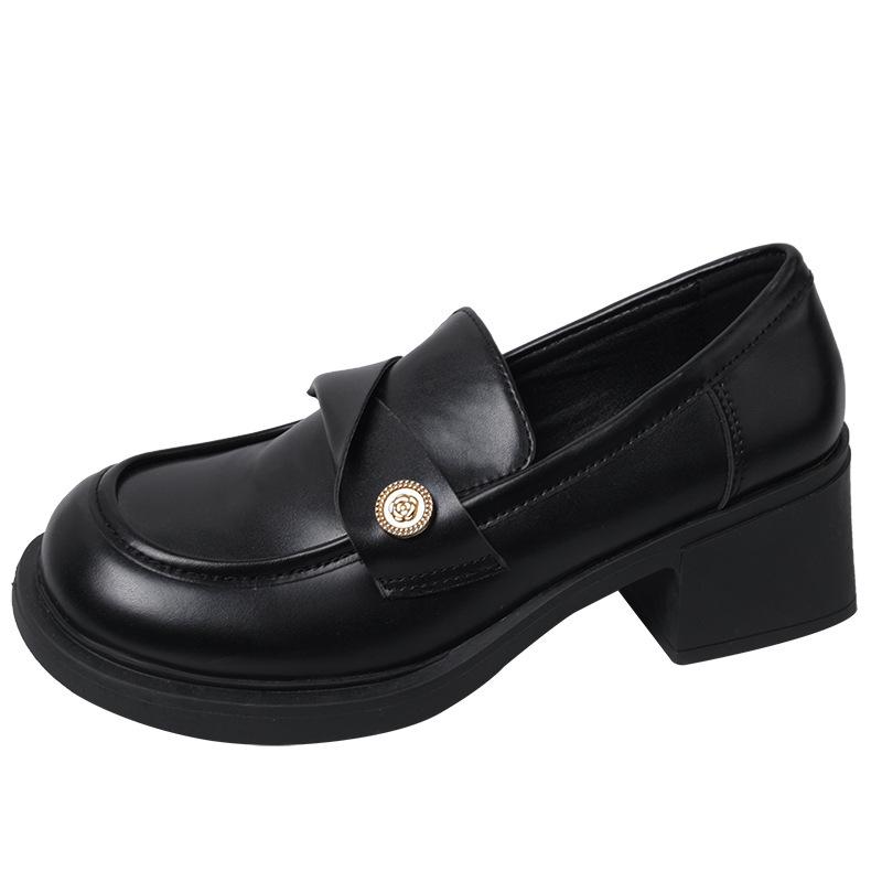 Women's Chunky Platform Loafers Gothic JK School Uniform Leather Shoes Black Casual Work Pumps with Metal Decor