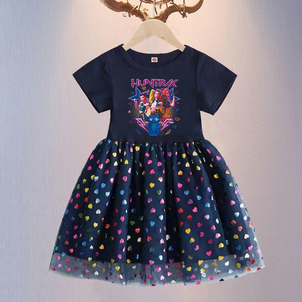 Moda dla dziewczynek K-Pop Łowcy Czarownic Grupa Sukienka Letnia Dziecięca Krótki Rękaw Tęczowa Księżniczka Tiulowa Sukienka