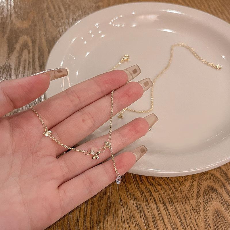 Butterfly tassel necklace women's light luxury niche design high-end temperament accessories zircon pendant jewelry collarbone chain