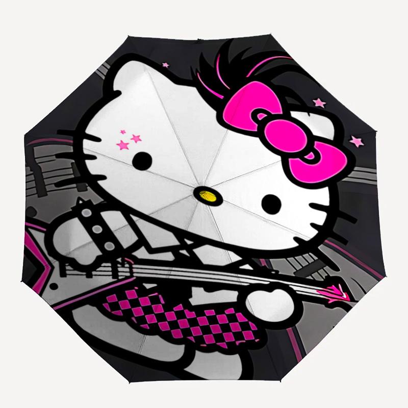 1pc Hello Kitty Rock Star Guitar Umbrella - Automatic Open/Closed with Foldable Design, 8-Rib Iron Frame Outdoor Umbrella for Fans, Travelers, Daily U