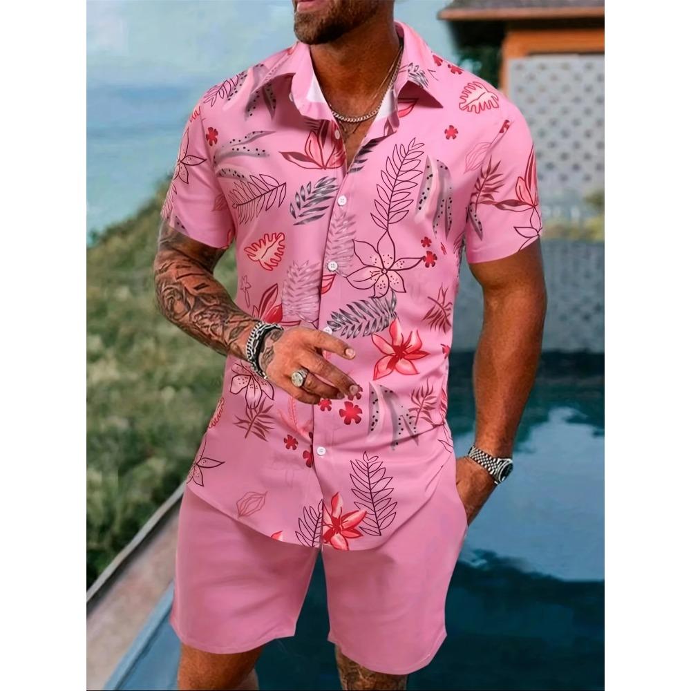 Men Sportswear 2PCS Shirts Suits Man 3D print Fashion Shirts+Shorts Two Piece Sets Hawaii Beach lapel Shirt Set Unisex Clothing