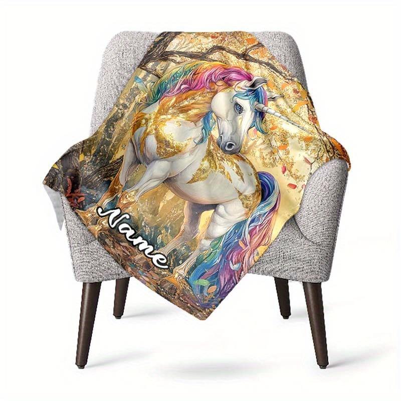Colorful Unicorn Customize Your Name Blanket Used For Chair Office Sofa Bed Camping Soft And Warm Giving Friends And Relatives Birthday Graduation