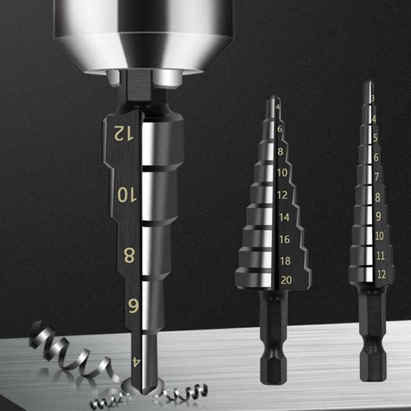 HSS Stufenbohrer-Set Stickstoffbeschichtet Gerade Nut Schnellarbeitsstahl Stufenkonus Konisch Sechskantschaft Lochschneider